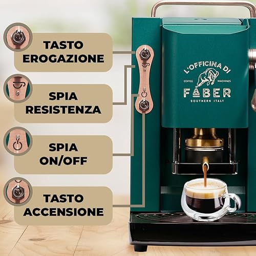FABER COFFEE MACHINES | Modèle Pro Deluxe | Machine à café à dosettes ese 44mm | finitions Cuivre | Pressacialda en laiton (British Green) - Nail Gallerys