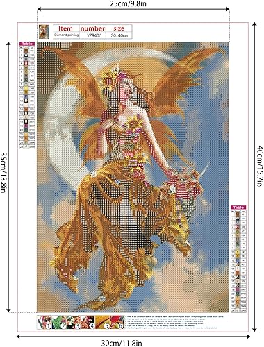 TDFERAN/30x40CM DIY 4 Broderie Diamant Strass Complet Enfant, Tableau Diamant Femme Conte de Fées,Puzzle Diamant Déesse Diamond Art Cristal Artisanat Adultes 5D Mur Autocollant Décor,Fée sur la Lune - Nail Gallerys