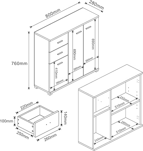 [en.casa] Commode Armoire Basse Buffet Meuble de Rangement Polyvalent pour Entrée Salon Chambre Panneau de Particules 76 x 80 x 28 cm Blanc - Nail Gallerys