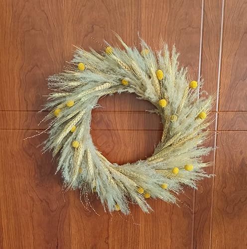 Couronne de fleurs naturelles préservées rustique de 40,6 cm, décoration murale de printemps et d'été, feuilles d'eucalyptus vertes naturelles, baies de suif blanches, décoration de fenêtre et de - Nail Gallerys