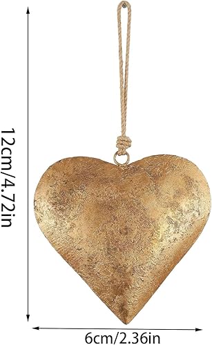Décoration murale en forme de cœur en métal avec finition antique dorée et cloche en forme de cœur, art mural vintage en métal avec corde de suspension pour la maison, l'intérieur et l'extérieur - Nail Gallerys