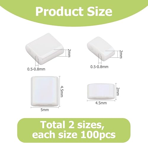Hobbspring Tila Lot de 200 perles de rocaille rectangulaires en verre 2 tailles 2 trous Blanc Plat Carré Mini perles d'espacement en vrac pour la fabrication de bracelets, colliers, boucles d'oreilles - Nail Gallerys