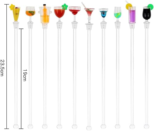 KingYH 10 Pièces Agitateurs de Cocktail 23cm Acrylique Barre de Mélange de Boisson Mélanger Remuer avec Accessoire Coloré Miniature pour Bar Agitation Cocktail Café Thé Jus Vin - Nail Gallerys