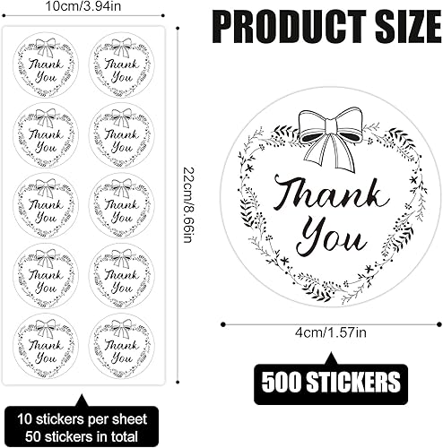500pcs Autocollants de Remerciement, 4cm Ronds Étiquettes de Gratitude Transparents Autocollants de Scellage Autocollants Étiquettes Florales pour Sceller les Enveloppes Cadeaux de Fête - Nail Gallerys