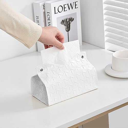 KASESSS Boite Mouchoirs, Boite a Mouchoir en Cuir PU, 19 × 14 × 12 cm Boite Mouchoirs Decorative, Boite a Mouchoirs Design, Distributeurs de Mouchoirs pour Salle de Bain Bureau Voiture (Blanc) - Nail Gallerys