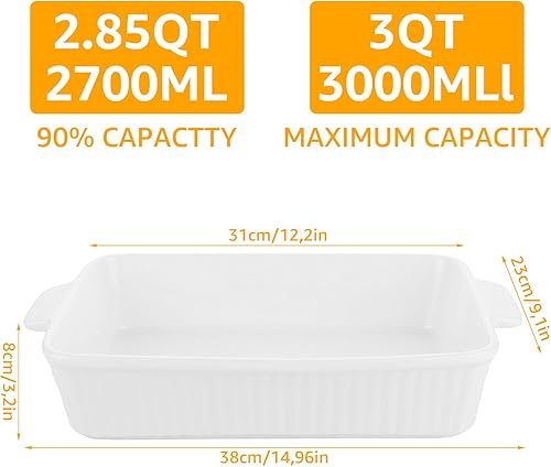 SHUESS Grand plat à gratin de 38 cm en céramique blanche pour 4 à 6 personnes Capacité 3 litres pour lasagnes, tiramisu, ragoûts et plus encore - Nail Gallerys