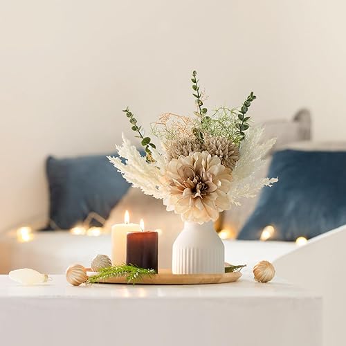 Mkono Petites fleurs artificielles dans un vase en céramique - 34,3 cm - Décoration de table basse - Arrangements de fleurs en soie pour décoration d'intérieur - Bouquet de fleurs artificielles pour - Nail Gallerys