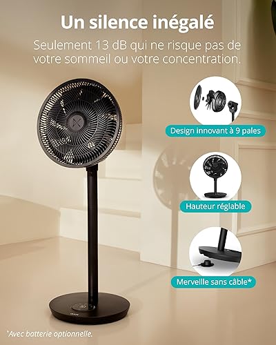 Duux Ventilateur intelligent Whisper Flex 2 – ultra silencieux 13 dB – mode nuit & minuterie – hauteur réglable (54–92 cm) – 2W éco – contrôle app & télécommande – Noir - Nail Gallerys