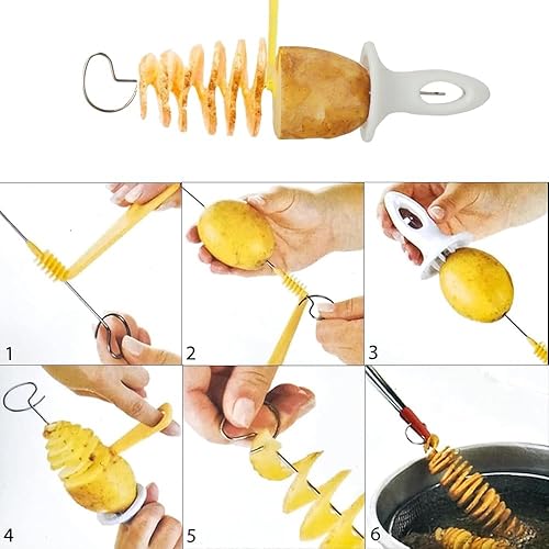 Ceeyoll Coupe Pomme de Terre Spirale en Acier Inoxydable,Tour de Pomme de Terre Coupeur,Avec 2 Manche En Plastique et Coupe Spirale et 8 Brochettes.Twister Pommes Terre pour Vegetable Cutter Barbecue. - Nail Gallerys