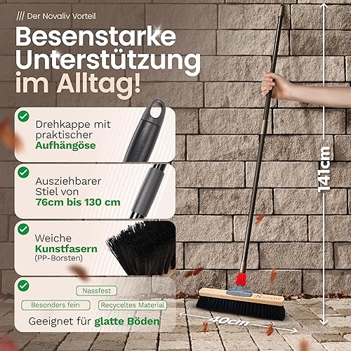 Novaliv Lot de 2 balais à crin de cheval avec manche de 50 cm I Manche télescopique extensible I Crin de cheval noir I Balai large Balai domestique Balai d'atelier Balai Balai - Nail Gallerys