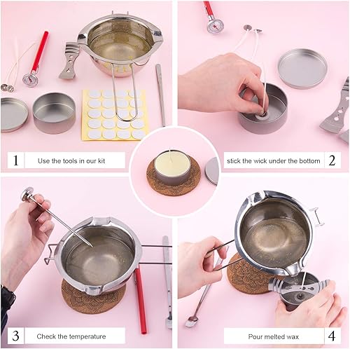 WXJ13 Kit de fabrication de bougies avec 100 mèches de bougies, autocollants, pot verseur, porte-mèches à 3 trous, boîte métallique et thermomètre - Nail Gallerys