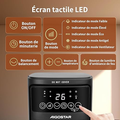 Aigostar Chauffage d'appoint avec Flamme 3D, 2000W Radiateur Electrique, Céramique, Télécommande, 5 Modes & ECO, Silencieux, Chauffage Rapide, Température Réglable, Minuterie 24H, Oscillation - Ayden - Nail Gallerys