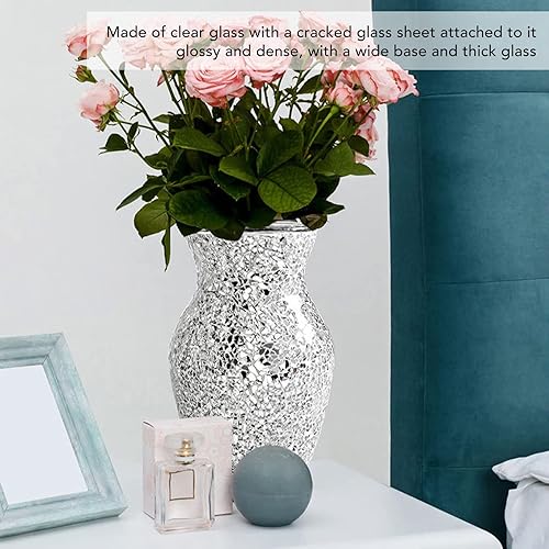 Vases pour Fleurs, 20 * 10cm Vase Argenté en Mosaïque De Cristal, Vase Miroir en Diamant écrasé, Vases en mosaïque en craquelé Motif, pour Décoration De Maison Table à Manger - Nail Gallerys