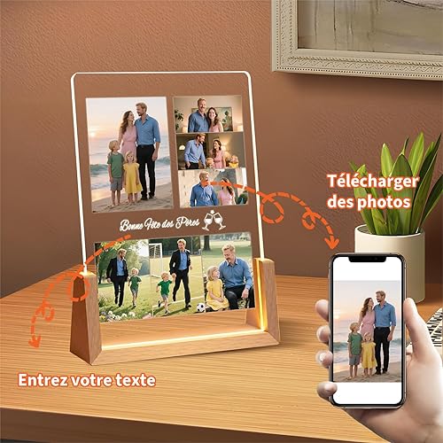 JONZIN Personnalisée avec Photo-Cadre Photo Personnalisé Plaque Acrylique Personnalisée, Cadeau pour Papa Cadeau Fete des Peres (4) - Nail Gallerys