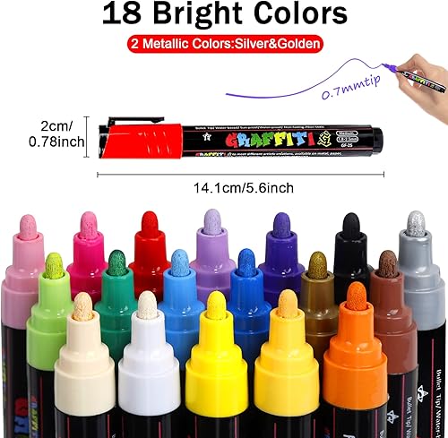 LUZOON Feutre Acrylique pour Galet, 18 Couleurs Marqueur Peinture Feutres Acryliques Etanche Permanents pour Graffiti,Oeuf,Céramique,Toile,Porcelaine,Bois,Papier Noir--0.7 mm Pointe Fine - Nail Gallerys