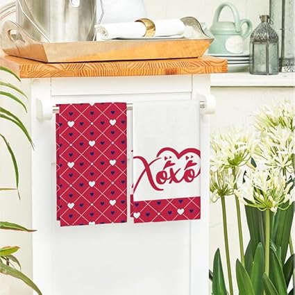 Horienteeon Lot de 2 torchons de cuisine à séchage rapide en microfibre de qualité supérieure pour la Saint-Valentin, motif cœur rouge, 60 x 40 cm - Nail Gallerys