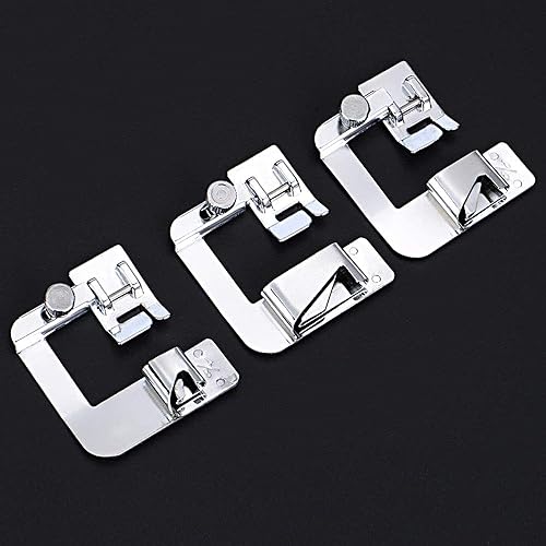 TANCUDER 3 PCS Pied de Biche Machine à Coudre 1/2' 3/4' 1' Pied Ourlet Roulotté Silvercres Pied Presseur pour Biais de Machine à Coudre pour Brother Singer Janome Toyota - Nail Gallerys