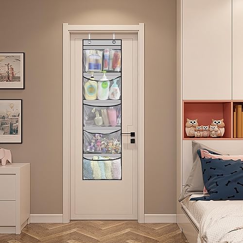 Rangement Peluche Organisateur Porte pour Animaux en Peluche Sac Filet avec 5 Grandes Poches Et 2 Crochets pour Organisateur De Porte, Chambre à Coucher, Salle De Bain De Chambre d'enfant - Nail Gallerys