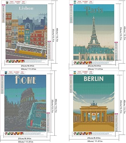 DCIDBEI 30x40CM 4 Lot Peinture Diamant 5d Complet Poster Ville, Rond Diamond Painting Capital, DIY Kit de Tableau Diamantée Adultes, Artisanat en Cristal Déco Murale d'intérieur Avec Outils - Nail Gallerys