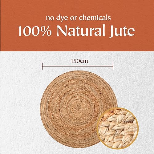 Second Nature Online - Dhaka Tapis de Salon en Jute Naturel | 100% Fibre Naturelle | Tissé à la Main | Commerce Éthique | Éco-Responsable (Ronde - Diameter 60 cm) - Nail Gallerys