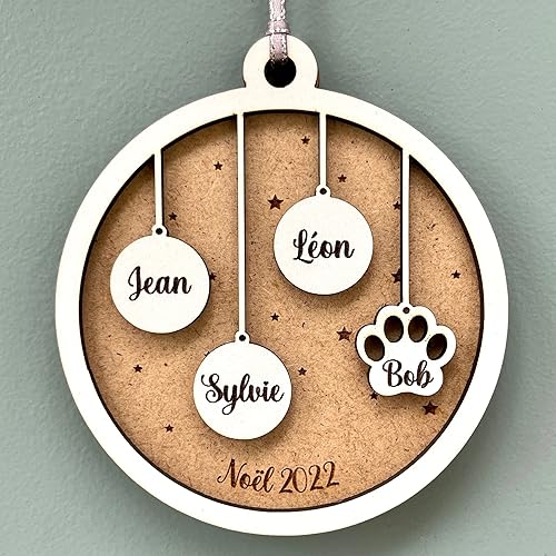 Boule de Noel Famille personnalisée prénoms, décoration de Sapin de noël - Nail Gallerys