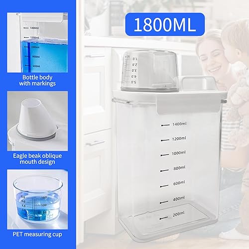 détergent hermétique Boîte de rangement pour lessive en poudre de 1800 ml,récipient de détergent polyvalent,récipient de stockage hermétique pour détergent,nourriture pour animaux et aliments - Nail Gallerys
