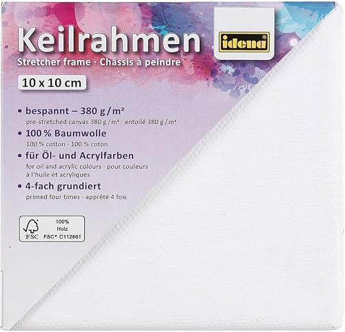 Idena 60009 - Cadre tendeur avec toile 100% coton, grammage 380 g/m², pour peinture à l'huile et acrylique, grand format 10 x 10 cm environ, blanc - Nail Gallerys
