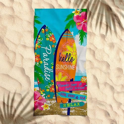 Serviette de Plage Microfibre Planche de Surf Femme Homme Enfant, Drap de Plage XXL Serviette Plage Anti Sable Fleurs à Séchage Rapide Grande Serviette Plage 90x180 pour Bain, Piscine, Camping - Nail Gallerys