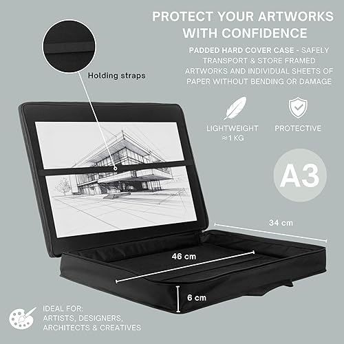 artcase max DIN A3 – Étui portefeuille d'artiste, à couverture rigide, format A3, sac de transport pour documents, 48 x 37 x 7 cm, étui de rangement en polyester imperméable, grand format, couverture - Nail Gallerys