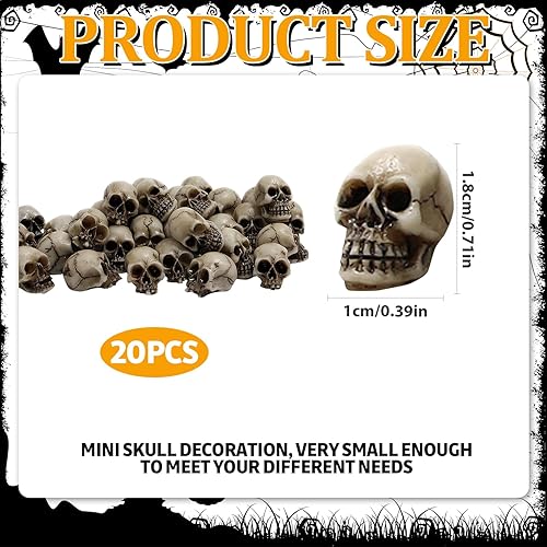 VIDSTW 20 Pièces Tête de Mort Decoration, Halloween Decoration Tete de Mort, Mini Figurine de Skull Améliorez L'ambiance Festive, pour Halloween, Fêtes Gothiques Fêtes, d'horreur - Nail Gallerys