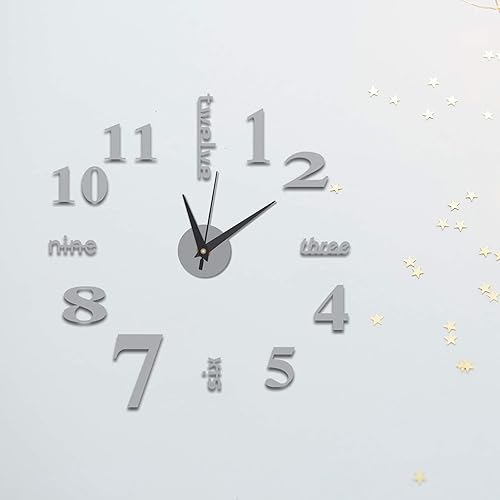 Autocollants miroir 3D - Grande horloge murale sans cadre - Style moderne - Horloge murale à grand nombre - Décoration murale pour maison/bureau/école - Nail Gallerys