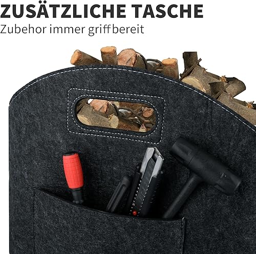 Panier à Bois de Cheminée, Panier à Bûches en Feutre,Panier à Bûches en Feutre Pliable,Sac Bois cheminée pour bois, journaux, bois de cheminée, 53x30x40cm, gris foncé - Nail Gallerys