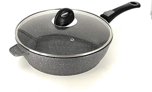 GREBLON poêle Sauteuse Façon en Pierre de Haute Qualités Antiadhésif avec Couvercle en Verre trempé Compatible Tous Feux 100% Induction avec Manche Amovible Ø 28 cm - Nail Gallerys