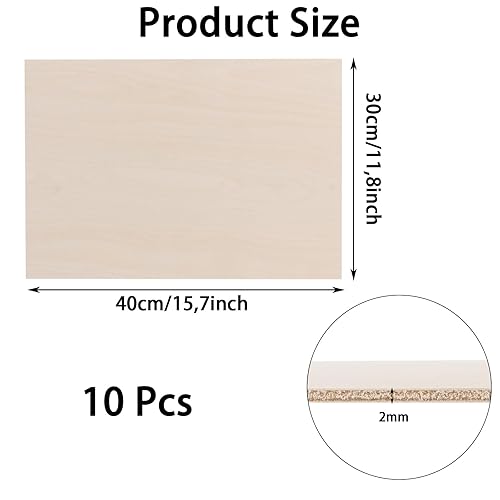 FWEEK - Plaques de contreplaqué A3 2 mm - 400 x 300 mm - 10 pièces - Bois de bouleau inachevé - Pour travail du bois, travail au laser, modélisme, peinture - Nail Gallerys