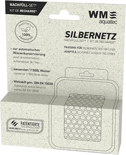 WM aquatec Kit de recharge en filet argenté pour la conservation de l'eau pour réservoirs - Conserve un total de 20 000 litres d'eau grâce au dosage automatique des ions d'argent pur - Fabriqué en - Nail Gallerys