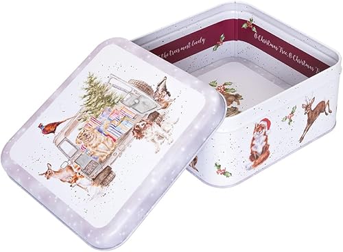 Wrendale Designs Boîte carrée en étain Motif animaux de la forêt d'hiver - Nail Gallerys