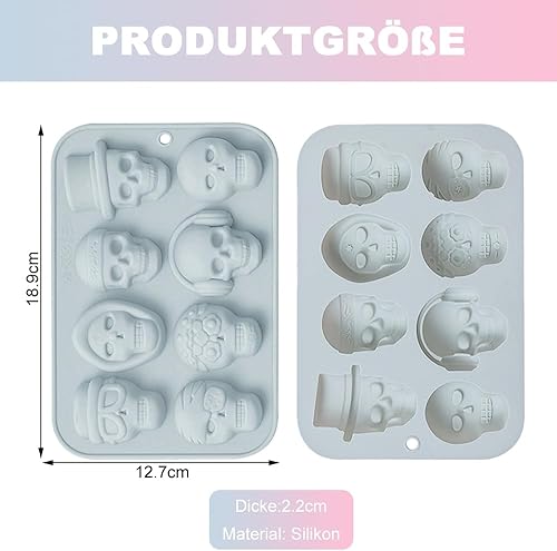 Fyfjur Crâne Moule Chocolat Silicone, 2 Pièces Moule à Chocolat Halloween, Moule en Silicone Chocolat, Moules Silicone pour Bonbons, Chocolat, Gelée (Bleu, 20,9 * 14,4 * 3,3cm) - Nail Gallerys