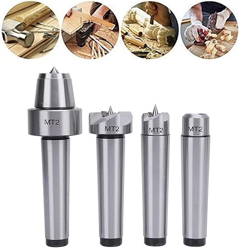 4pcs MT2 Wood Lathe Drive Center Set - High Duty Steel Spur Cup & Live Center Kit avec Boîte de Rangement en Bois pour le Travail du Bois/le Travail Métallique - Nail Gallerys