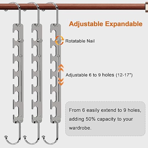 Sindax Cintre Gain de Place, Télescopiques à 6 Trous Réglables à 9 Trous Magiques INOX Cintres Metal, Gain de Place pour Vêtements Lourds, Organiseurs de Placard et Rangement (Lot de 5) - Nail Gallerys