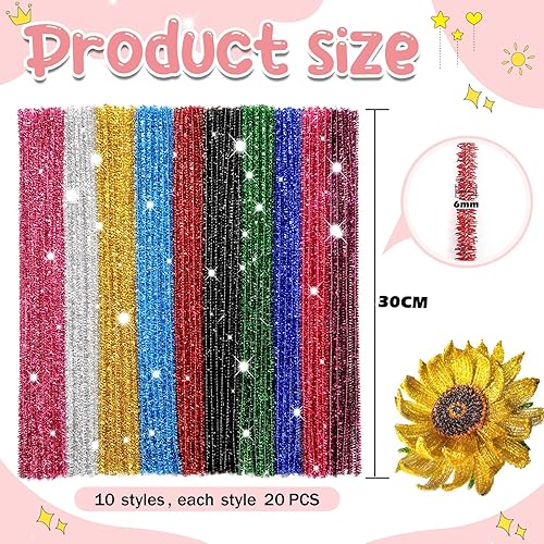 TOAOB 100 Pièces Tiges de Fils Chenille Colorés Glitter Pipe Cleaner Couleurs Assorties 6mm x 300mm pour DIY Artisanat Décoration Fournitures Loisirs Creatifs - Nail Gallerys