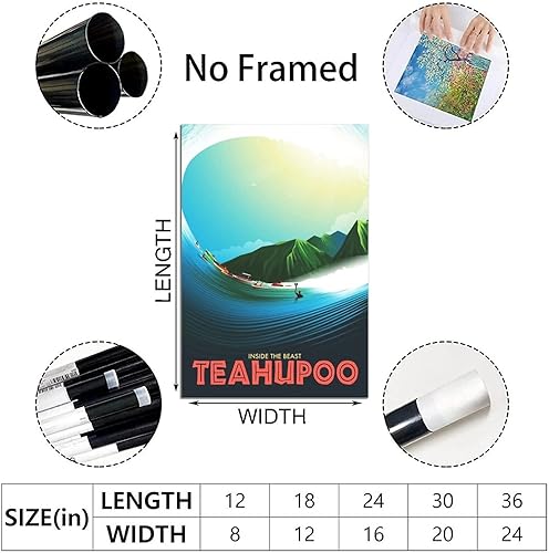 YONGCAI Poster vintage sur toile Teahupoo Surf Tahiti - Décoration murale pour chambre à coucher - Nail Gallerys