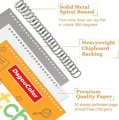 DagouColor 50 Pages Reliure Spirale Carnet de Dessin Sketch Book, Cahier de Croquis Papier Sans Acide, Pour Enfant et Adultes D'artiste, 22.9CM X 30.5CM (Pack of 2) - Nail Gallerys