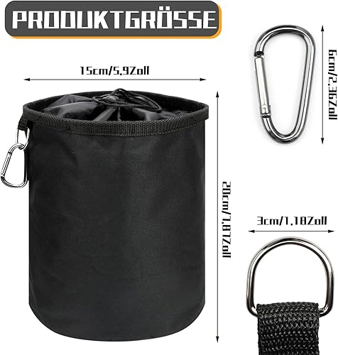 Sac à pinces à linge à suspendre - 15 x 20 cm - Noir - Avec mousquetons et fermeture à cordon - Étanche - Pour contenir jusqu'à 100 à 150 pinces à linge - Nail Gallerys