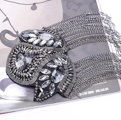 2 pièces Blazer épaule à perles avec chaîne pour costume, épaulette, punk, frange avec strass, badge d'épaule pour déguisement militaire - Nail Gallerys