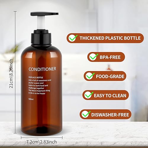 XiYee Distributeur de Shampoing et Gel Douche - 3x500ML Bouteilles à Pompe en Plastique Réutilisables - Marron - Nail Gallerys