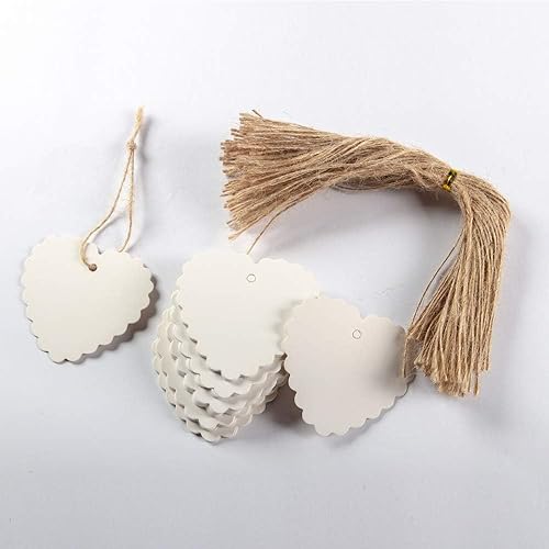 CHSYOO 100 Pièces Étiquettes Prix Blanches Forme Coeur + 100 Pièces Cordes Jute 20cm Long, Étiquettes Bagages Papier, Étiquettes Cadeaux Papier - Nail Gallerys