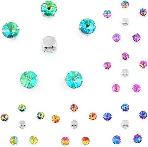 Lot de 20 perles rondes en cristal de verre argenté Rivoli à coudre sur strass A12 Bordeaux 12 mm - Nail Gallerys