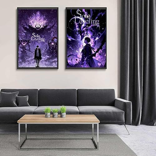 Lot de 2 affiches solo Leveling Classique Anime Vintage Movie Cover Poster pour chambre, Art mural esthétique en toile, décoration de chambre à coucher, 30 x 45 cm - Nail Gallerys