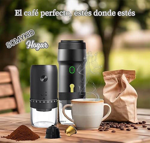 Set cafetière portable capsules + moulin à café électrique avec batterie rechargeable + sac de transport imperméable | Compatible avec capsules Nespresso, Dolce Gusto et café moulu | Cafetière express - Nail Gallerys