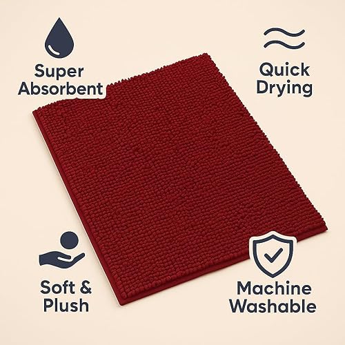 Comfort Collections Loop Tapis de bain en chenille doux et absorbant pour sol de salle de bain, dos antidérapant, séchage rapide - 45 x 60 cm et 50 x 80 cm (vin, 45 x 60 cm) - Nail Gallerys